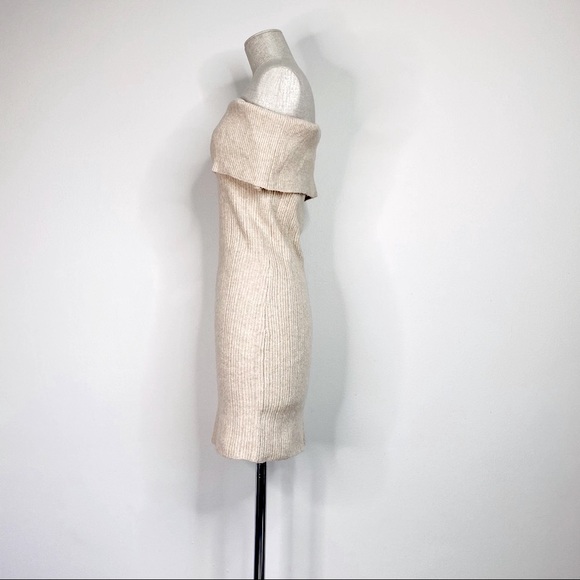 BB Dakota Camel Tan Off-Shoulder Popover Rib Knit Sweater Mini Dress XSmall - Picture 5 of 11